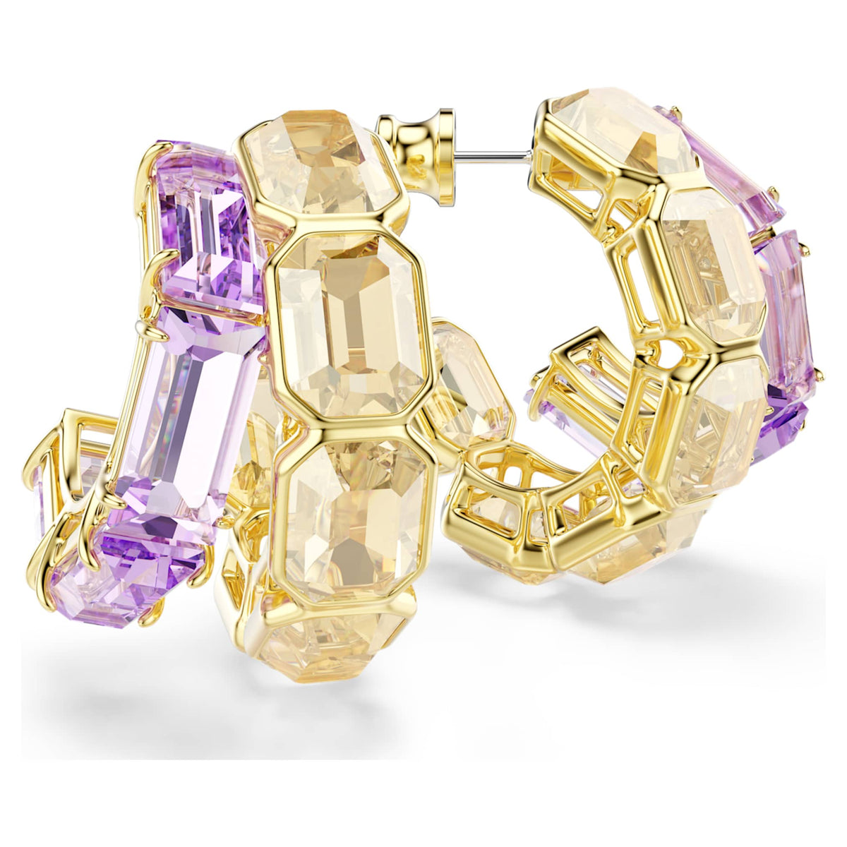 Swarovski Millenia hoop earrings with multicolored mixed-cut accents and an 18K gold finish