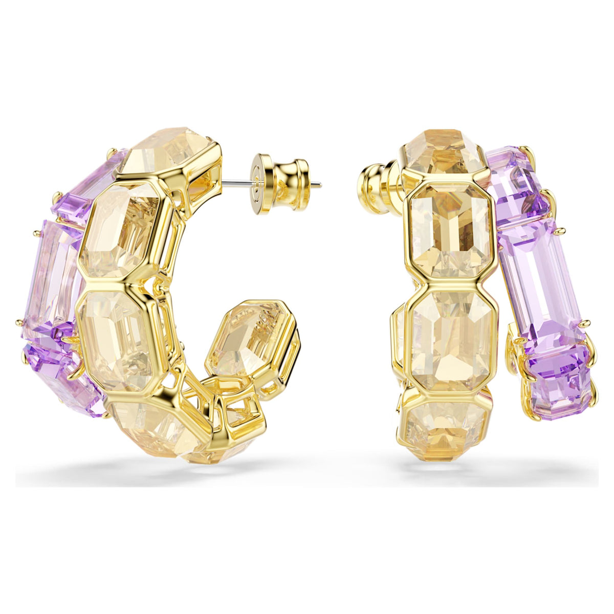 Swarovski Millenia hoop earrings with multicolored mixed-cut accents and an 18K gold finish