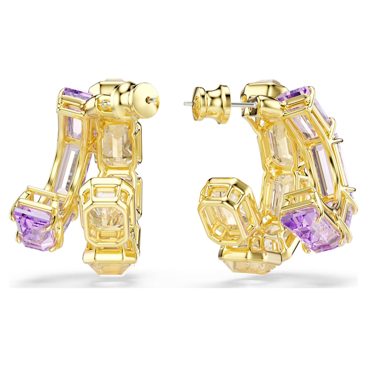 Swarovski Millenia hoop earrings with multicolored mixed-cut accents and an 18K gold finish