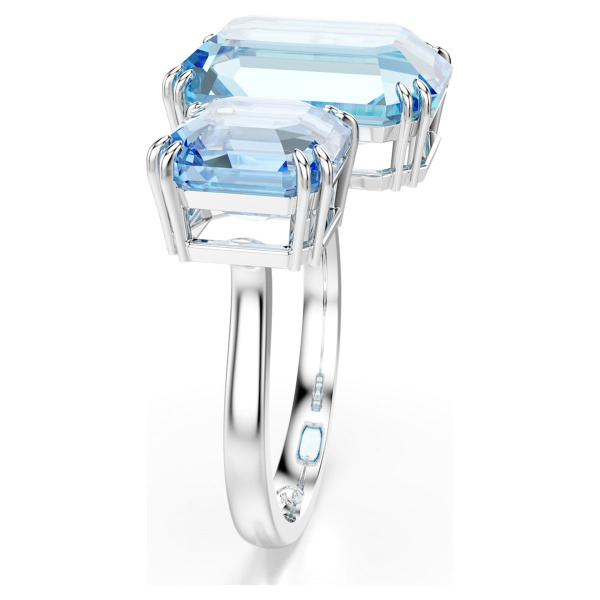 Swarovski Millenia open ring with blue octagon-cut accents and rhodium plating