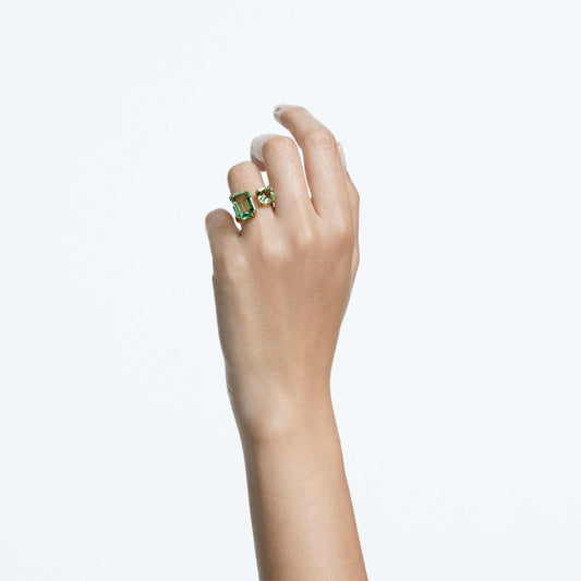 Swarovski Millenia open ring Octagon cut, Green, 18K gold finish