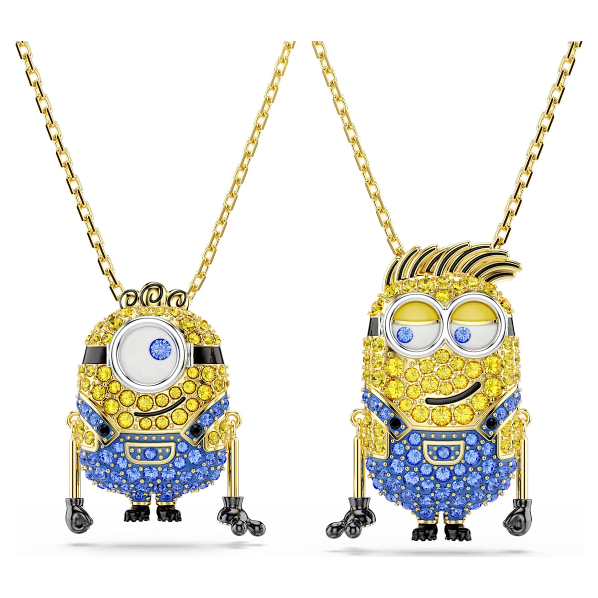 Swarovski Minions James and Henry set with multicolored pavé accents and an 18K gold finish
