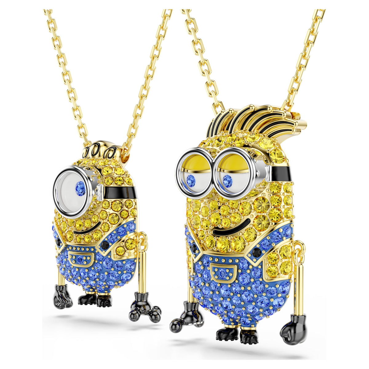 Swarovski Minions James and Henry set with multicolored pavé accents and an 18K gold finish