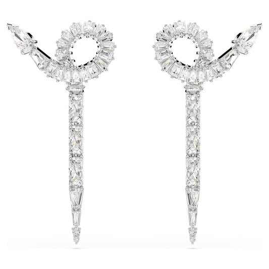 Swarovski Snake drop earrings Mixed cuts, Year of the Snake, White, Rhodium plated