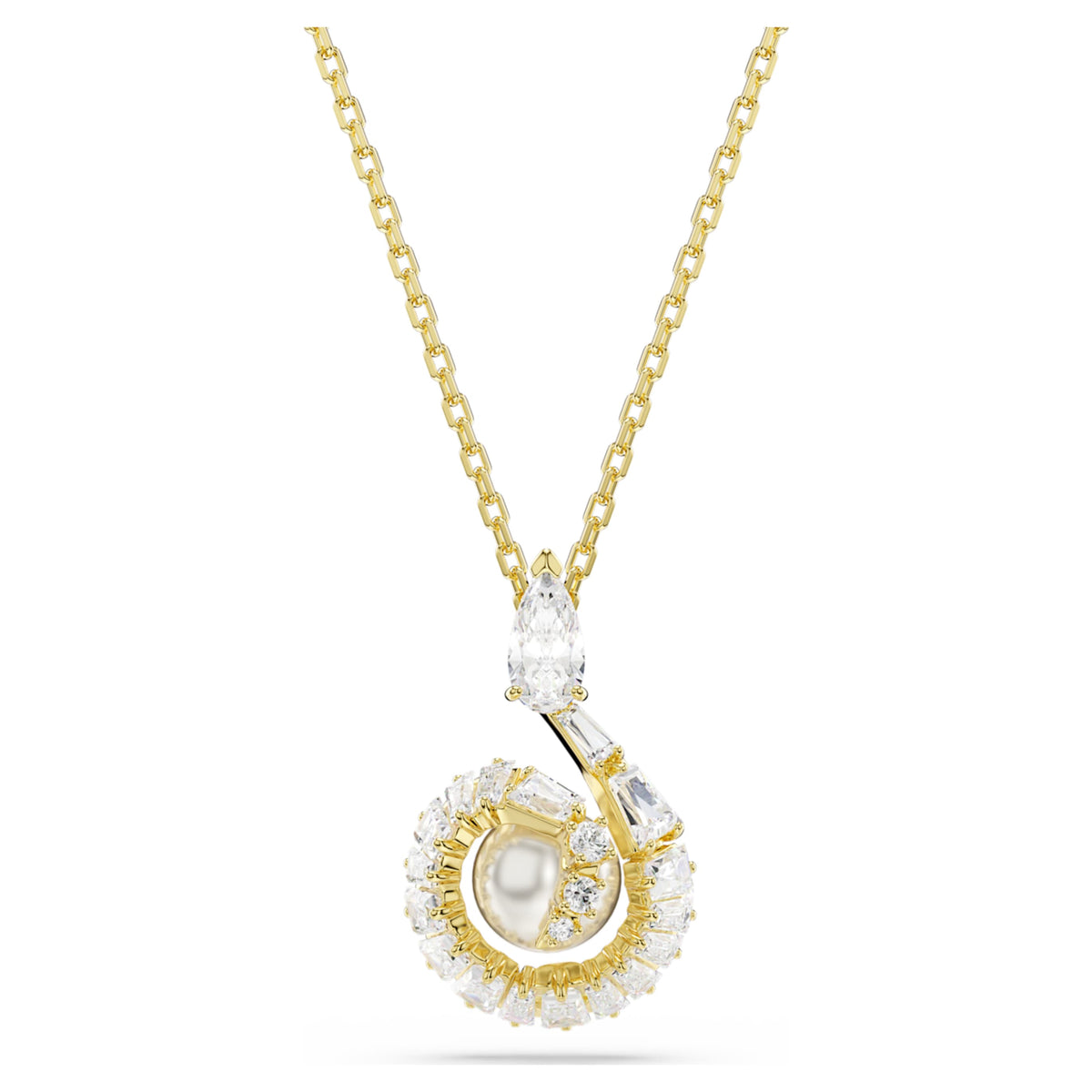 Swarovski Snake pendant Crystal pearl, Mixed cuts, Year of the Snake, White, 18K gold finish