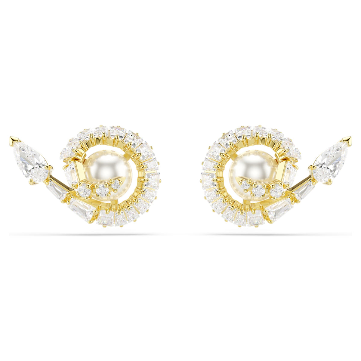 Swarovski Snake stud earrings Crystal pearl, Mixed cuts, Year of the Snake, White, 18K gold finish