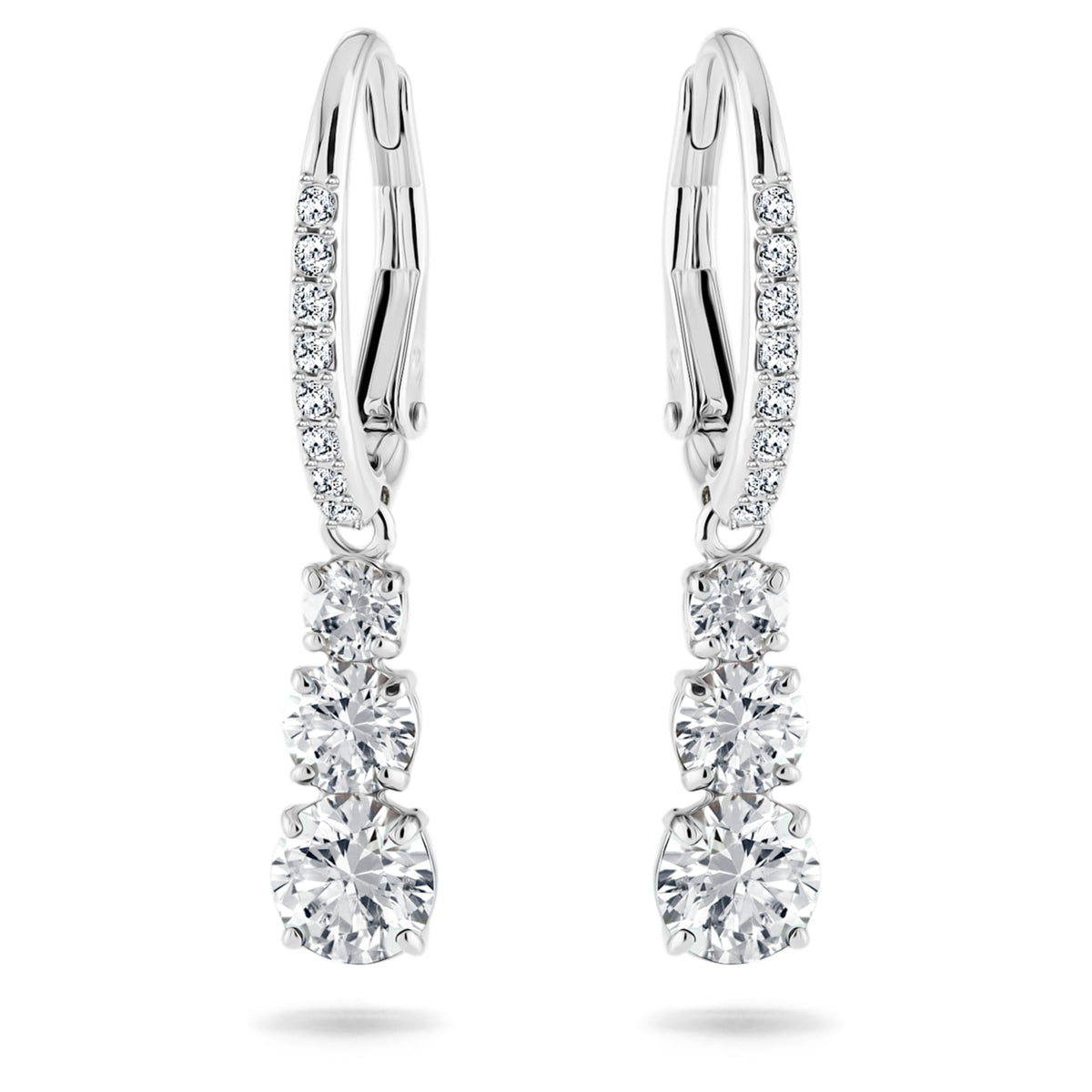 Swarovski Stilla Attract hoop earrings with white round-cut accents and rhodium plating