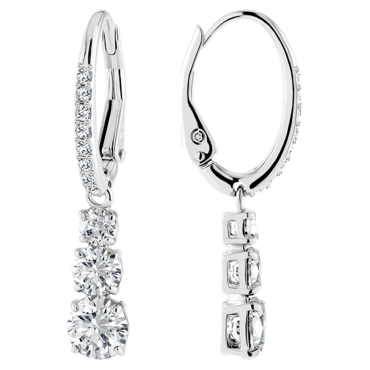 Swarovski Stilla Attract hoop earrings with white round-cut accents and rhodium plating