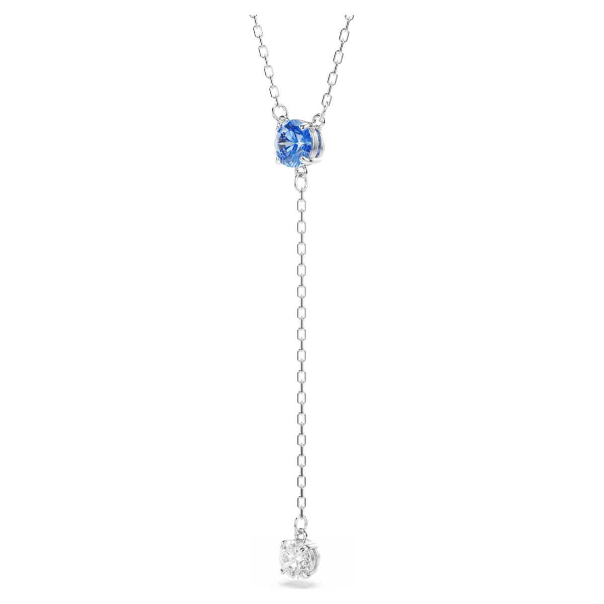 Swarovski Stilla Attract Y necklace with blue round-cut accents and rhodium plating