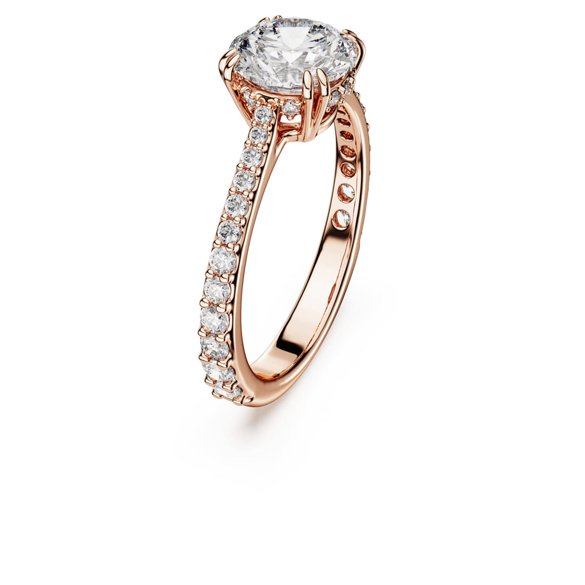 Swarovski Stilla cocktail ring with white round-cut accents and an 18K rose gold finish