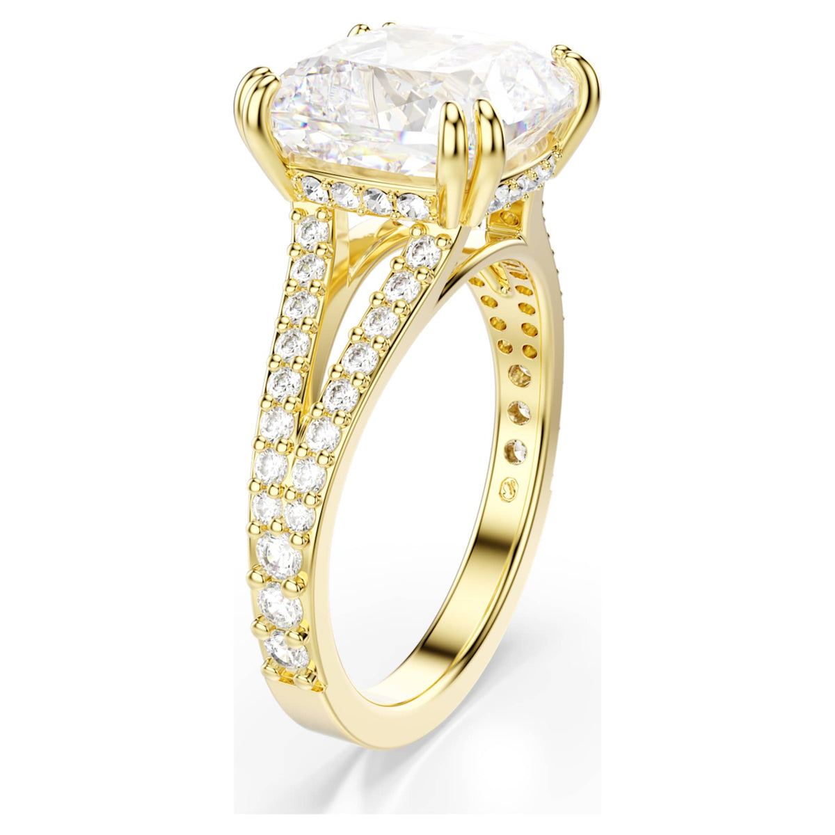 Swarovski Stilla cocktail ring with white square-cut accents and an 18K gold finish