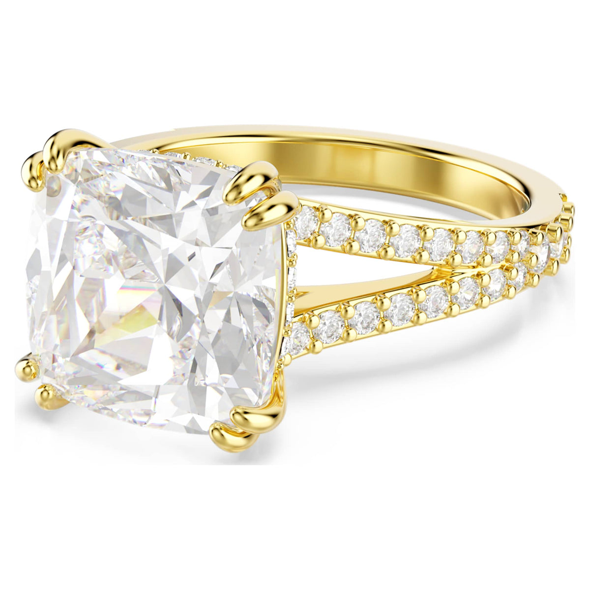 Swarovski Stilla cocktail ring with white square-cut accents and an 18K gold finish