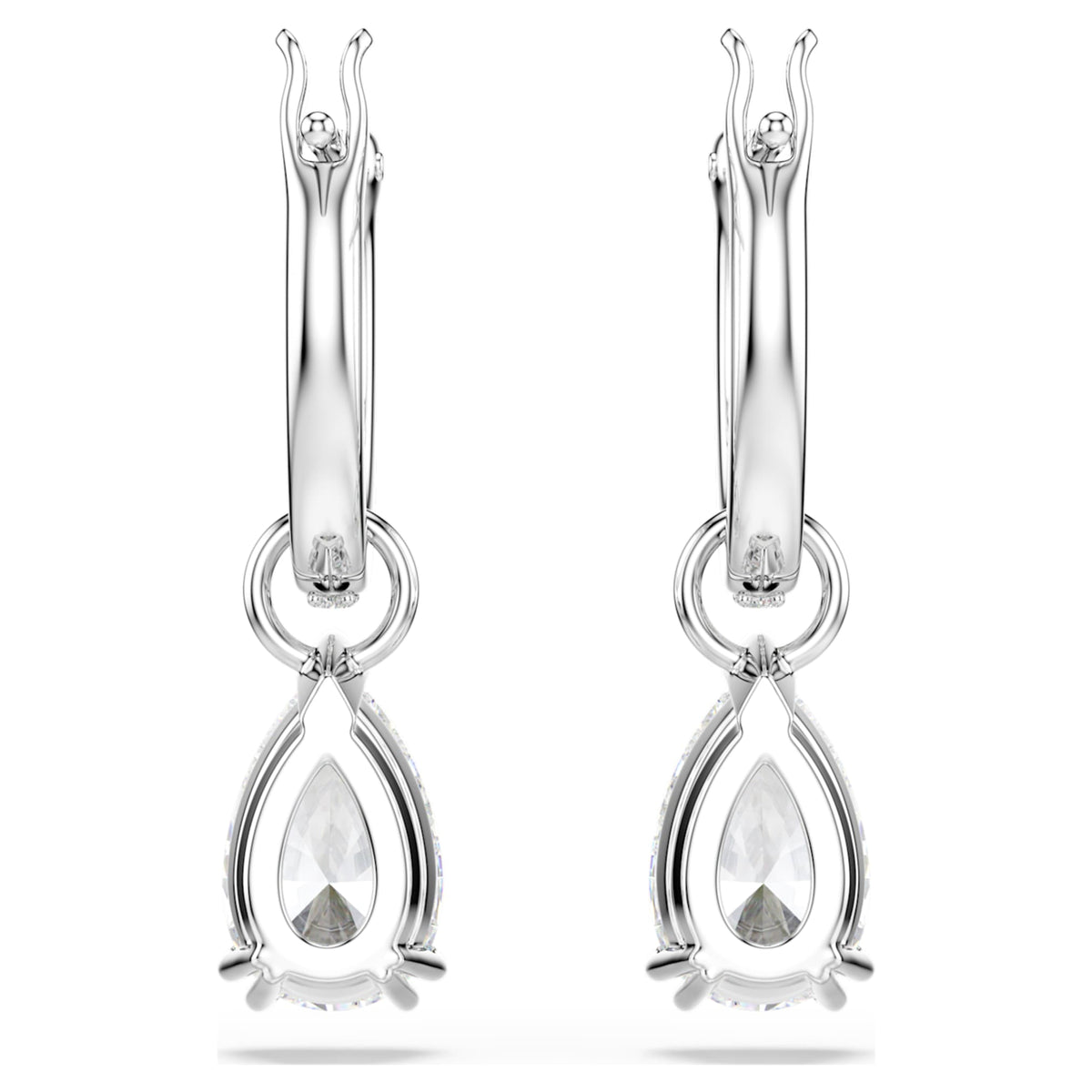 Swarovski Stilla drop earrings with white pear-cut accents and rhodium plating