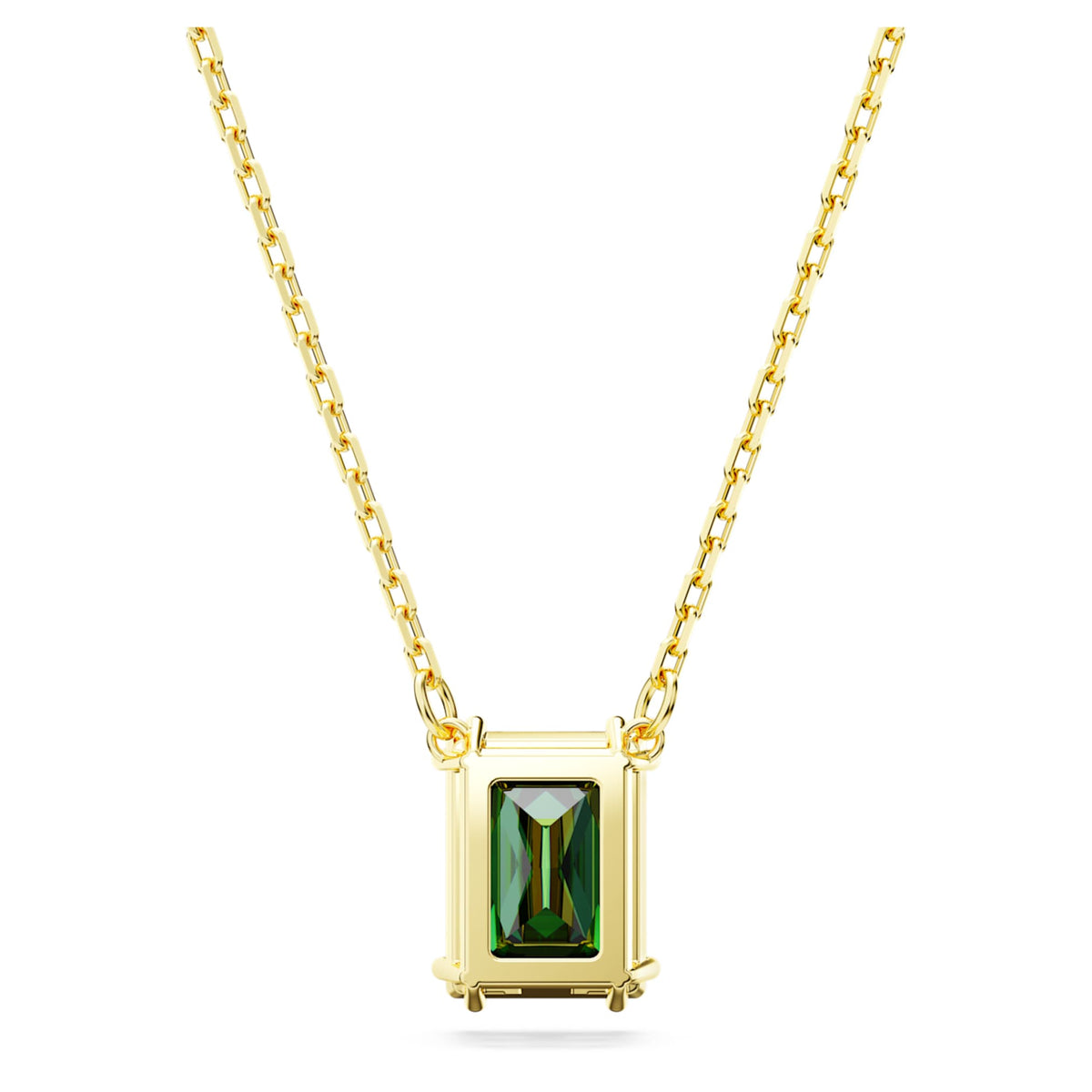 Swarovski Stilla pendant Rectangular cut, Green, 18K gold finish