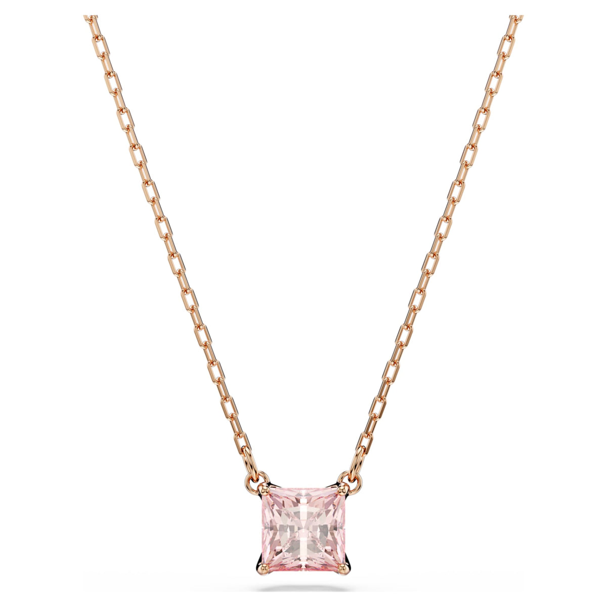 Swarovski Stilla pendant Square cut, Pink, 18K rose gold finish