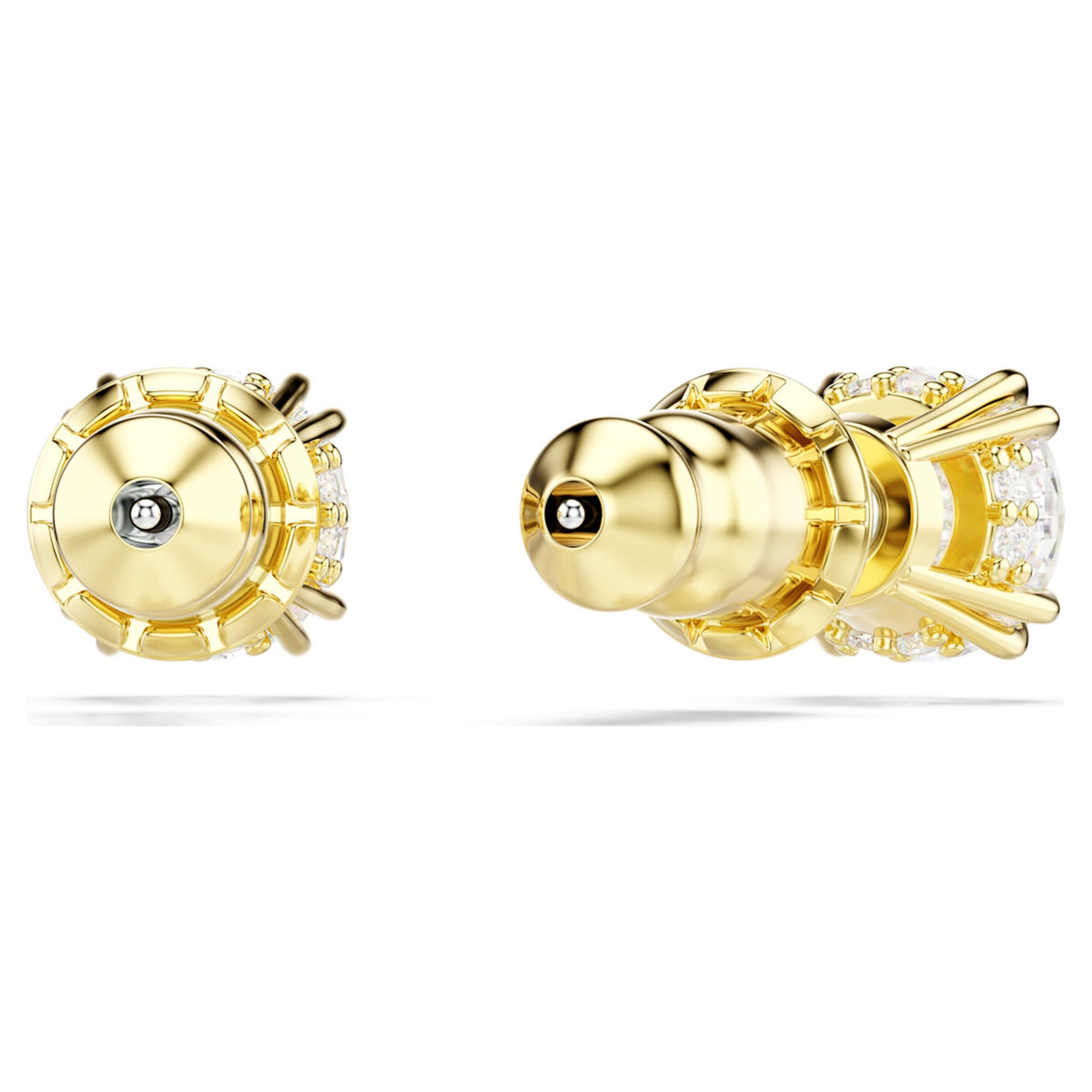 Swarovski Stilla stud earrings with white round-cut accents and an 18K gold finish