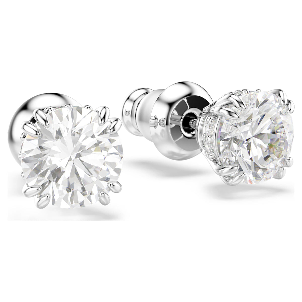 Swarovski Stilla stud earrings with white round-cut accents and rhodium plating