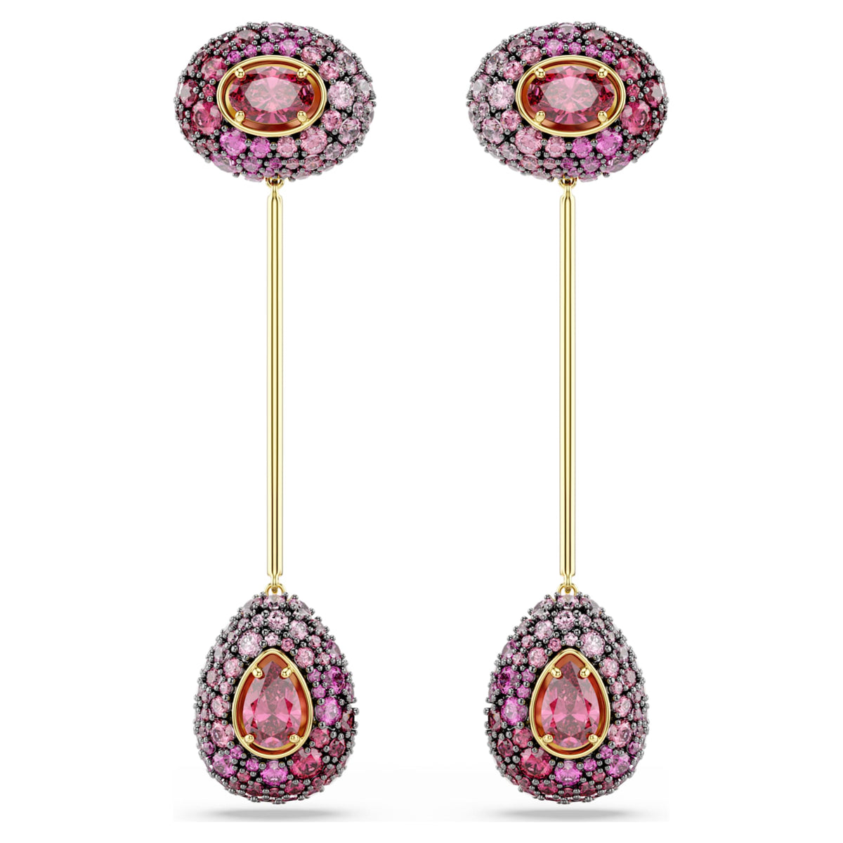 Swarovski Sublima drop earrings Pear cut, Red, 18K gold finish