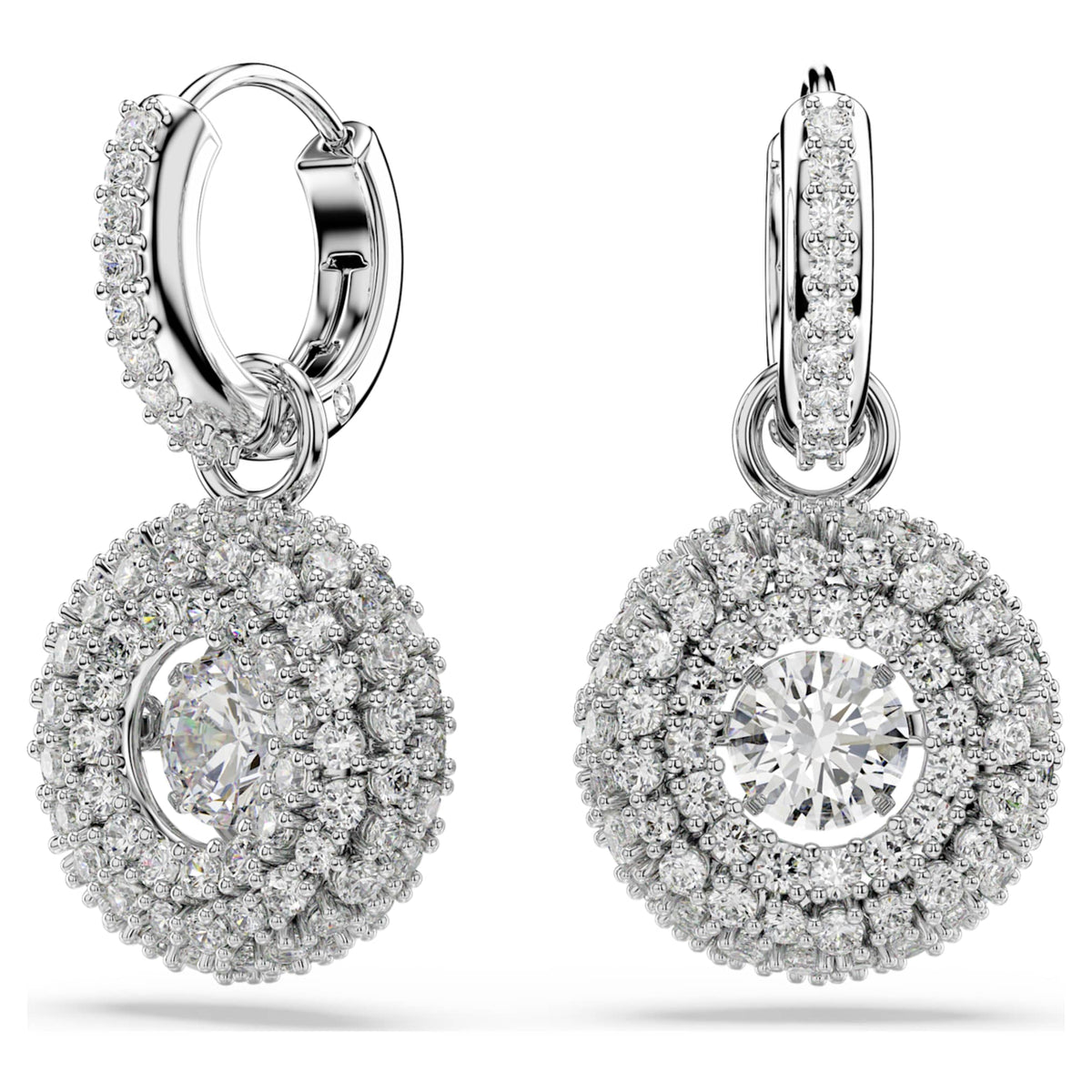 Swarovski Sublima drop earrings with white round-cut accents and rhodium plating