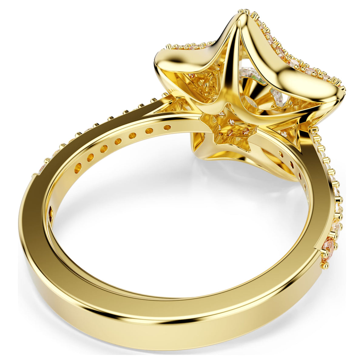 Swarovski Sublima ring featuring a star motif with multicolored round-cut accents and an 18K gold finish
