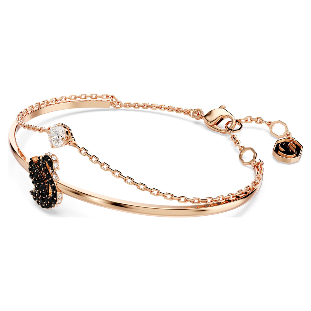 Swarovski Swan bangle with black accents and an 18K rose gold finish