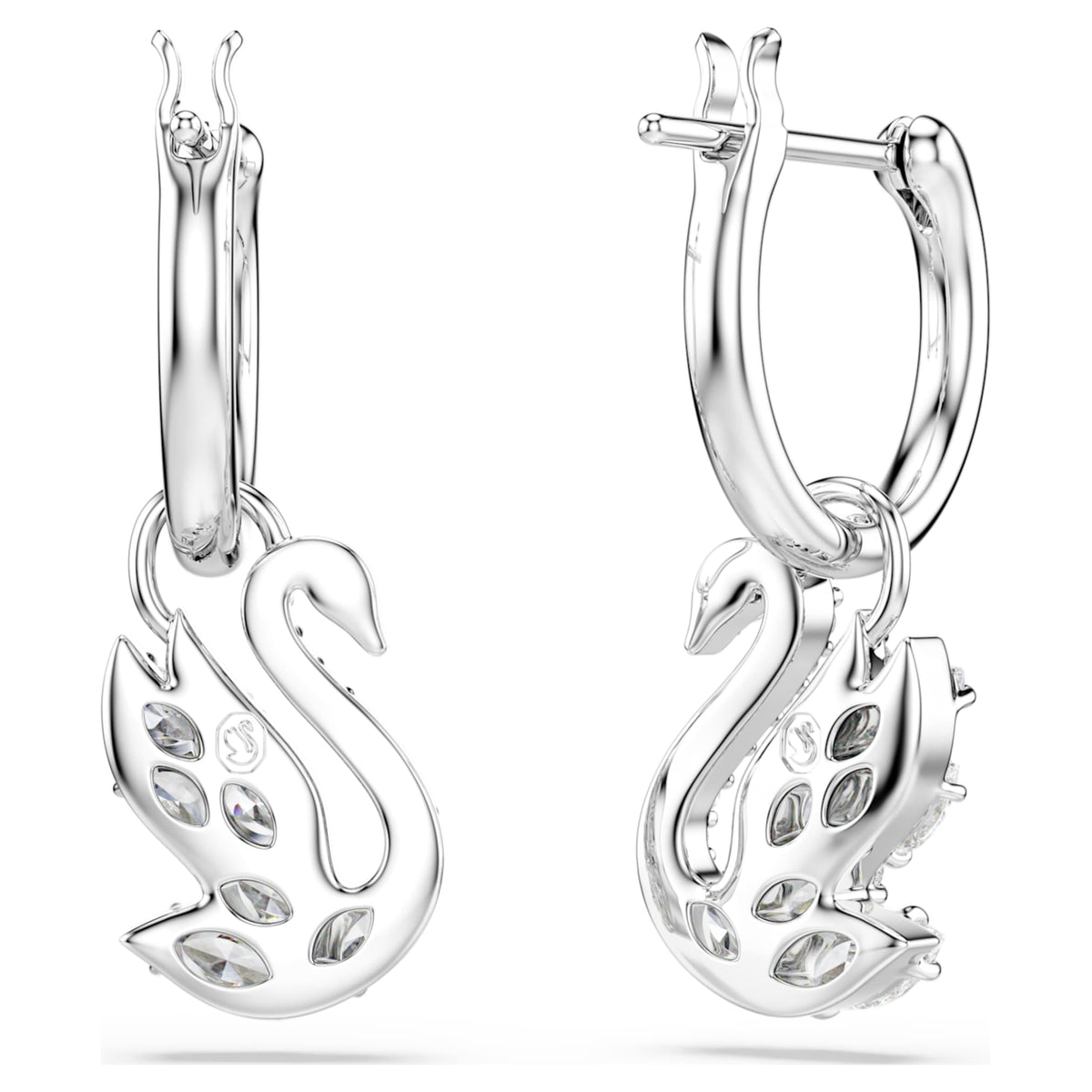 Swarovski Swan drop earrings Mixed cuts, Swan, White, Rhodium plated