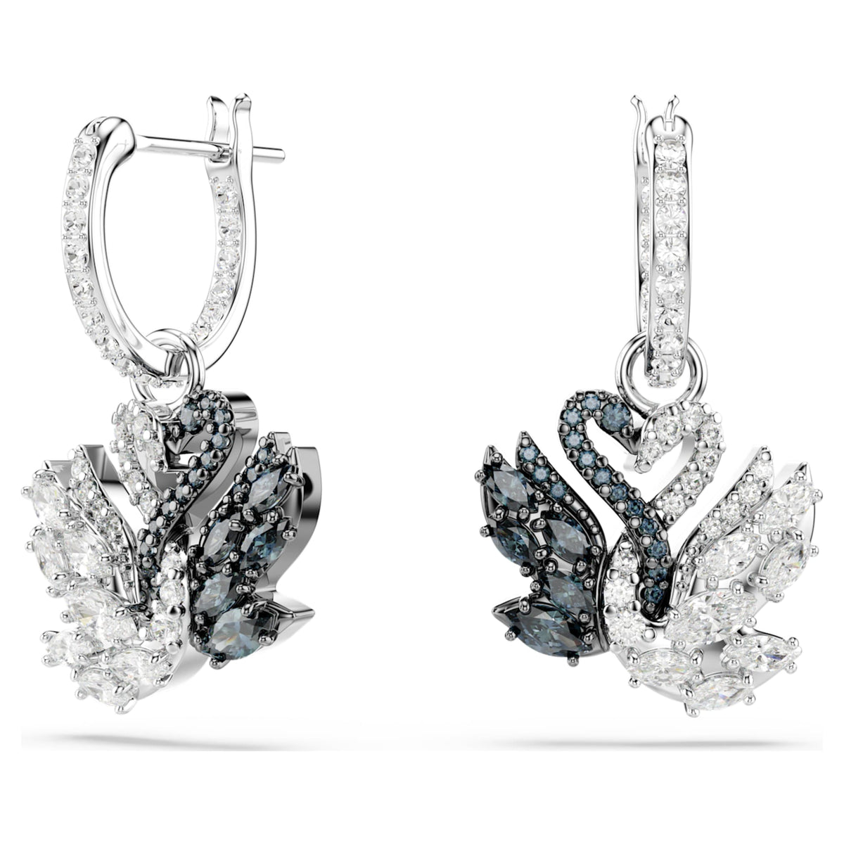 Swarovski Swan drop earrings with black accents and a Mixed metal finish