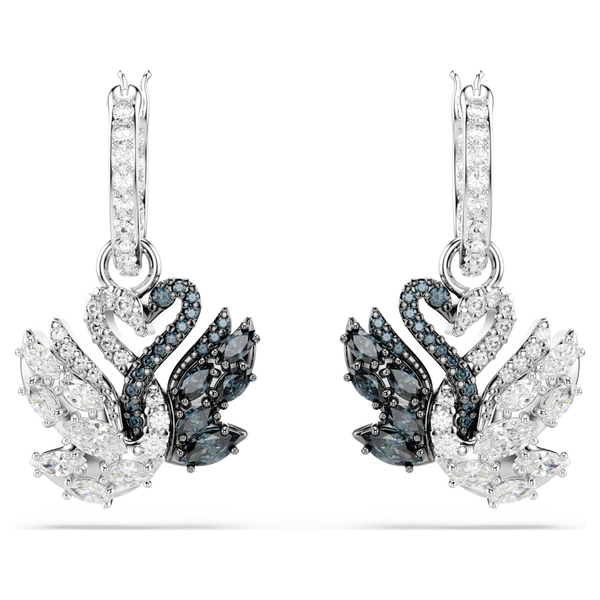 Swarovski Swan drop earrings with black accents and a Mixed metal finish