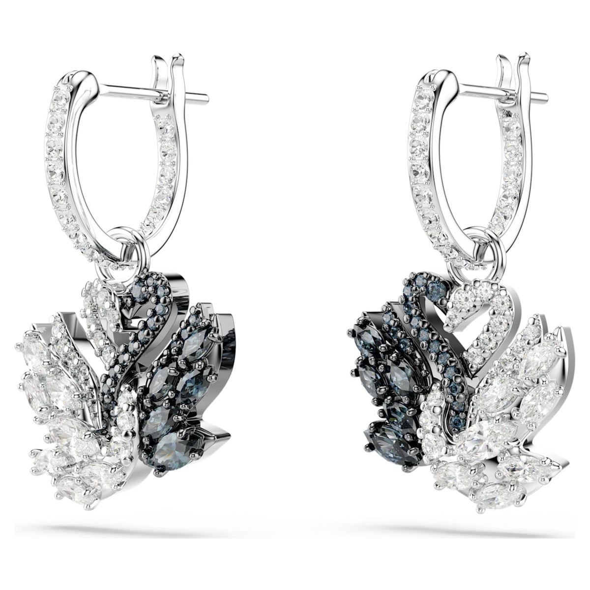 Swarovski Swan drop earrings with black accents and a Mixed metal finish