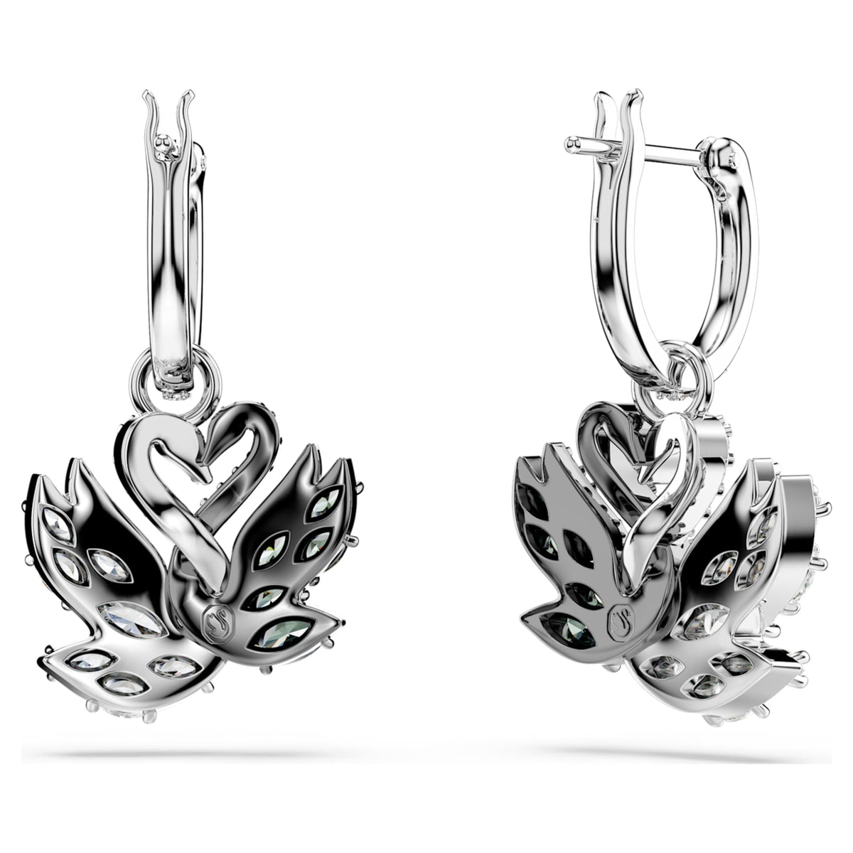 Swarovski Swan drop earrings with black accents and a Mixed metal finish
