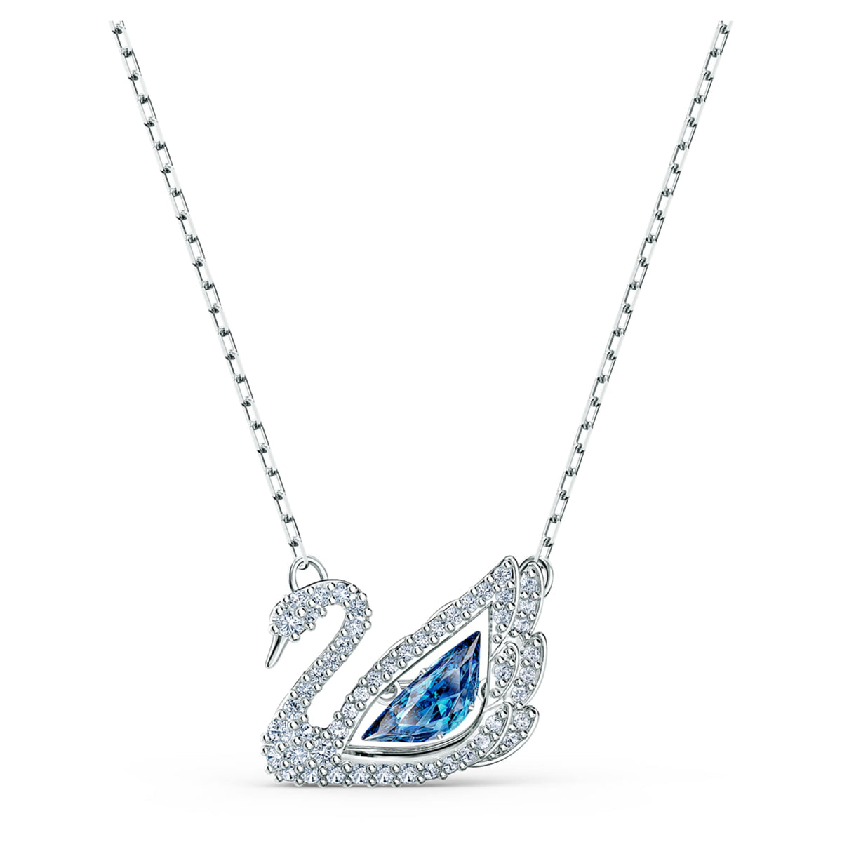 Swarovski Swan necklace Dancing swan, Blue, Rhodium plated