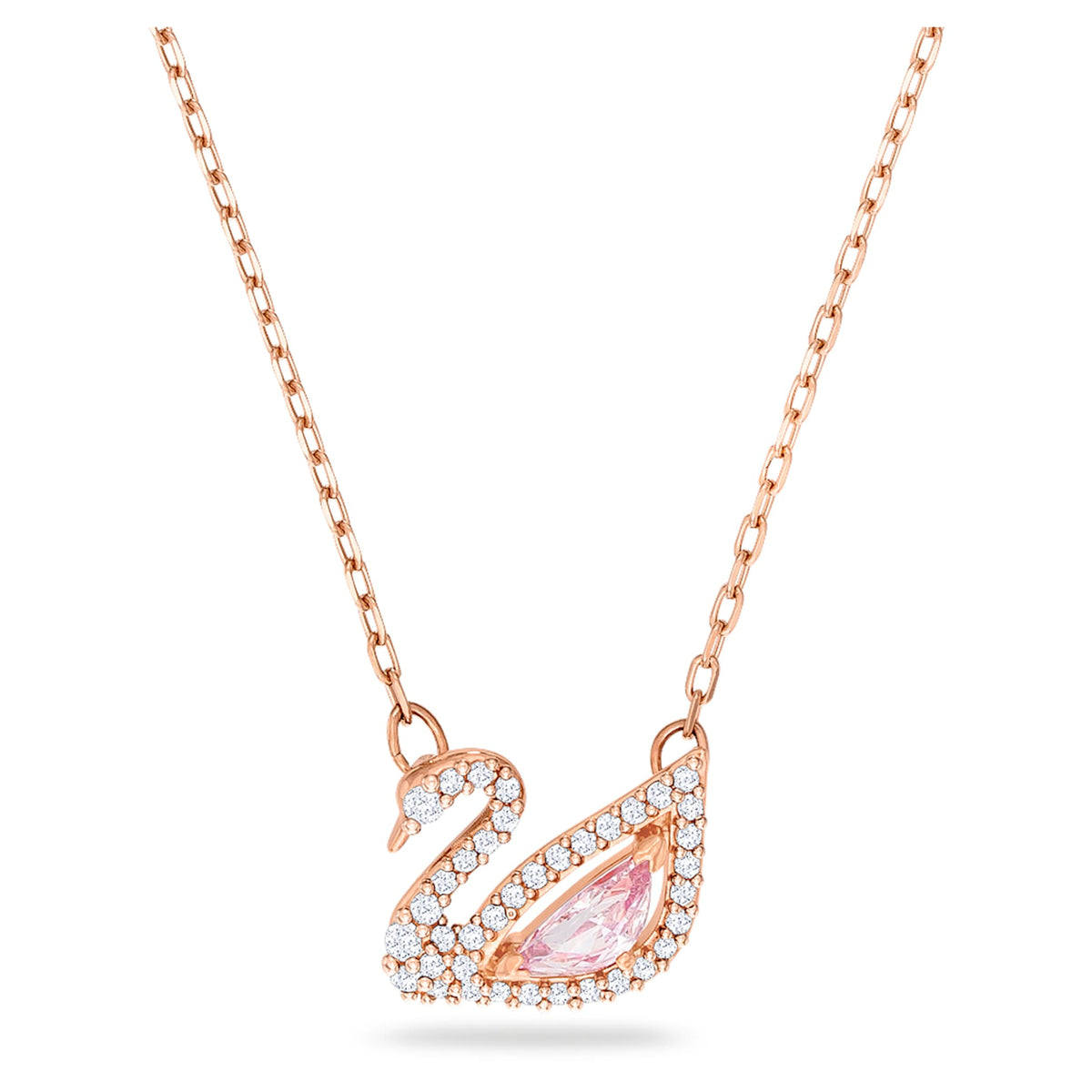 Swarovski Swan necklace with pink accents and an 18K rose gold finish