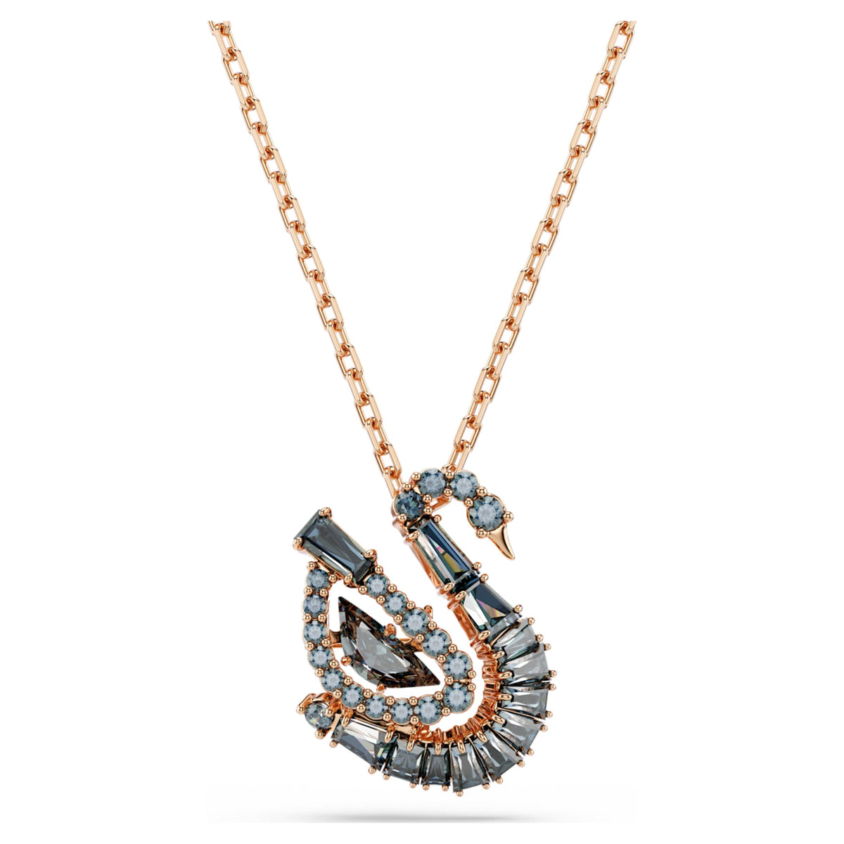 Swarovski Swan pendant Mixed cuts, Swan, Black, 18K rose gold finish