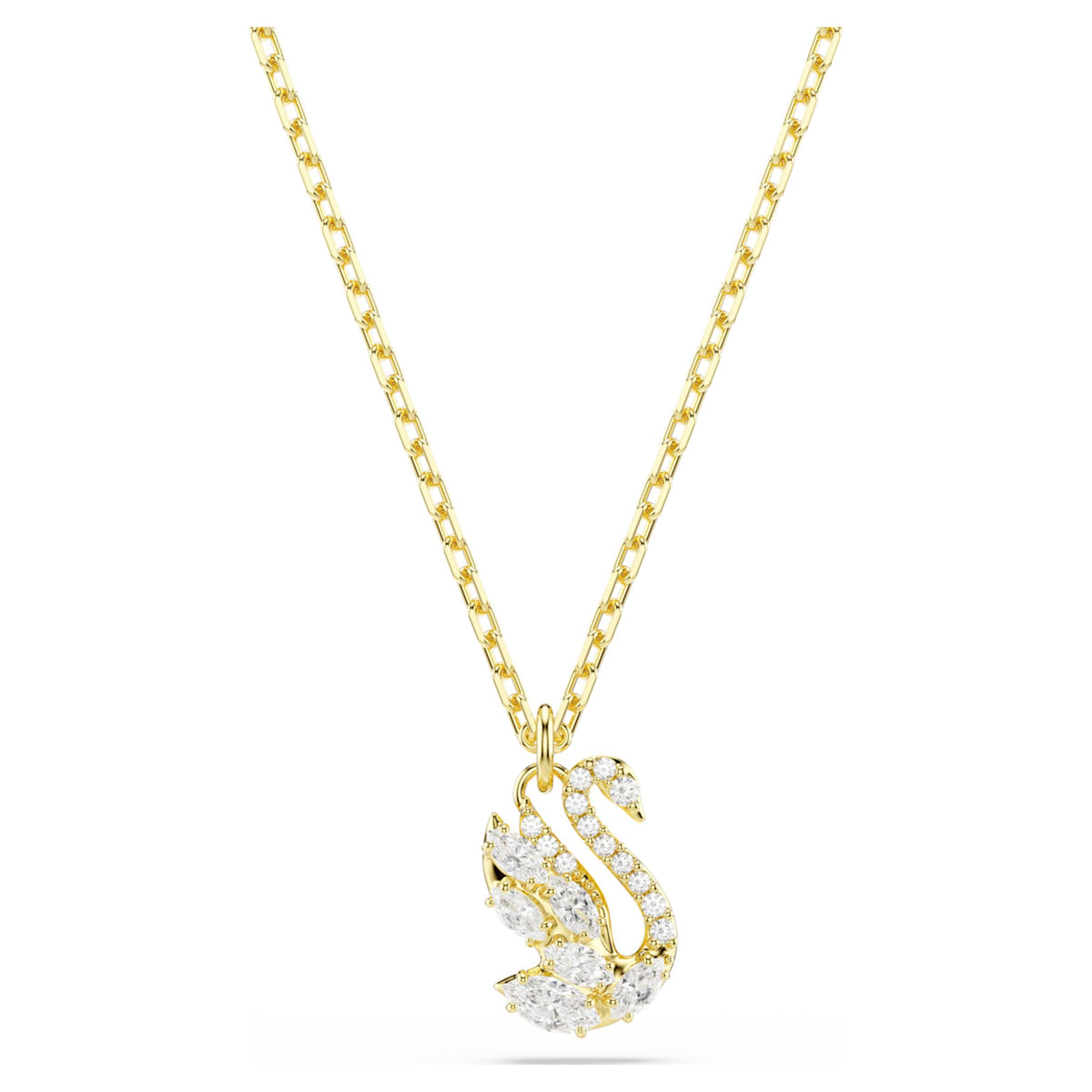 Swarovski Swan pendant Mixed cuts, Swan, White, 18K gold finish