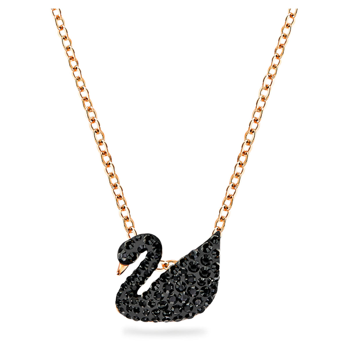 Swarovski Swan pendant Swan, Black, 18K rose gold finish