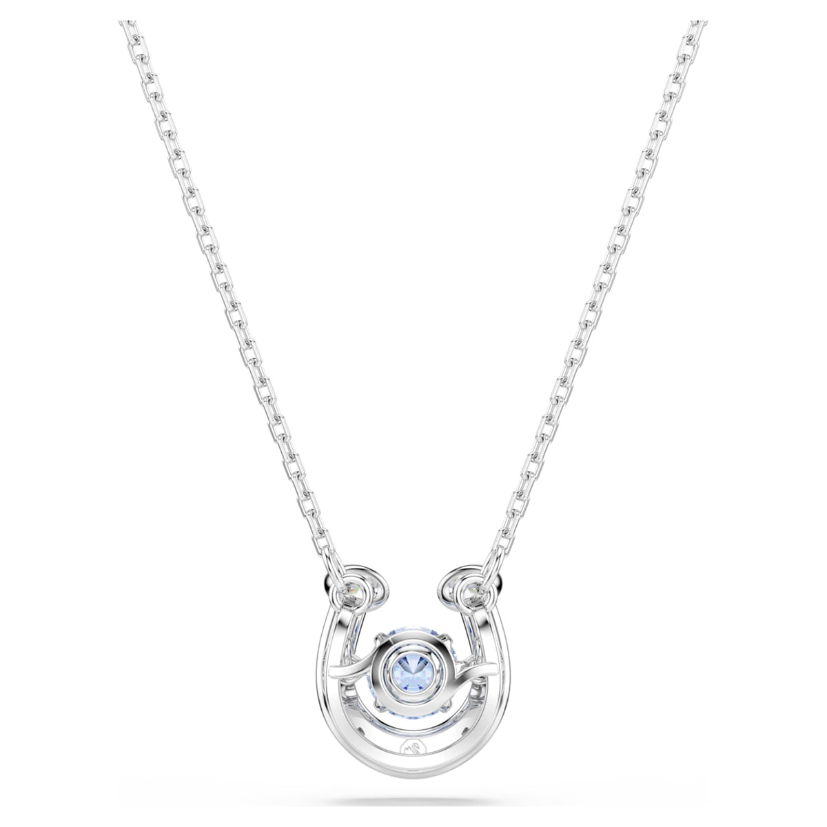 Swarovski Symbolica pendant Round cut, Pavé, Horse shoe, Blue, Rhodium plated