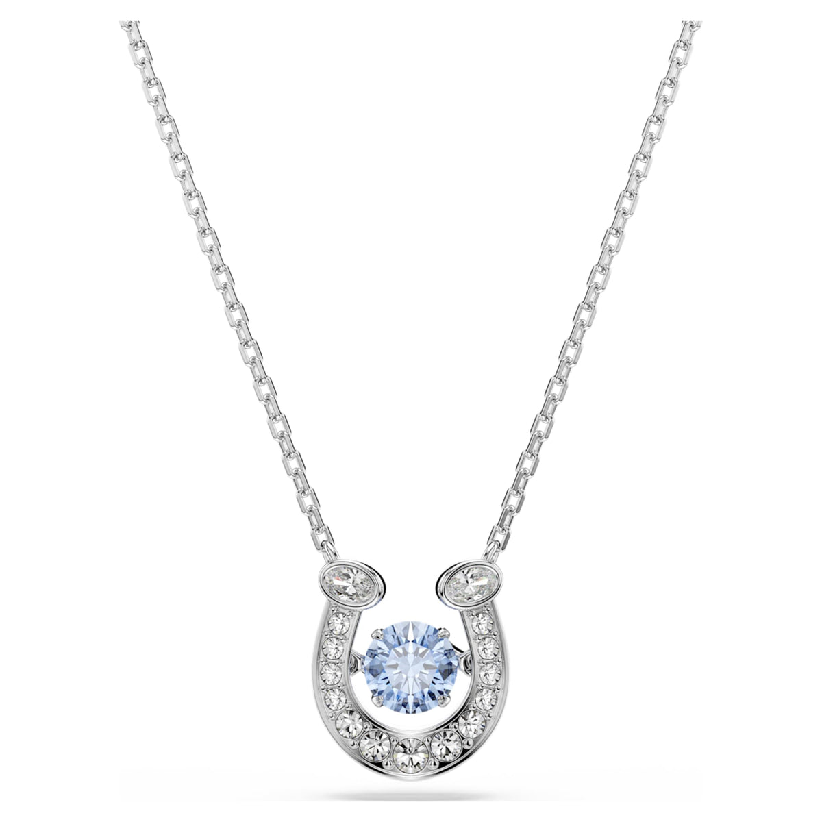 Swarovski Symbolica pendant Round cut, Pavé, Horse shoe, Blue, Rhodium plated