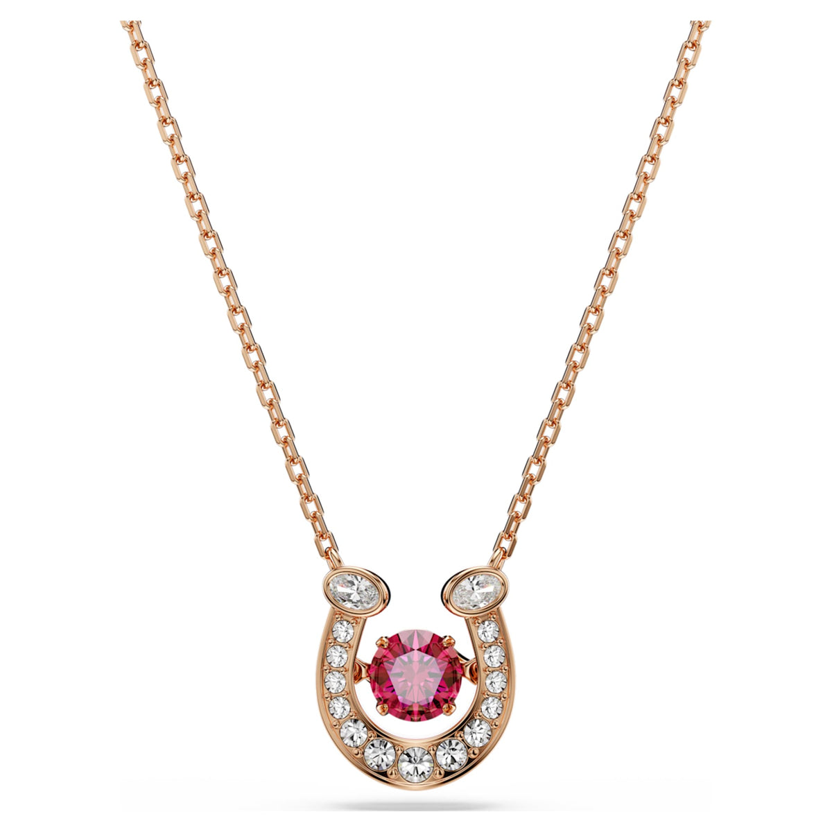 Swarovski Symbolica pendant Round cut, Pavé, Horse shoe, Red, 18K rose gold finish