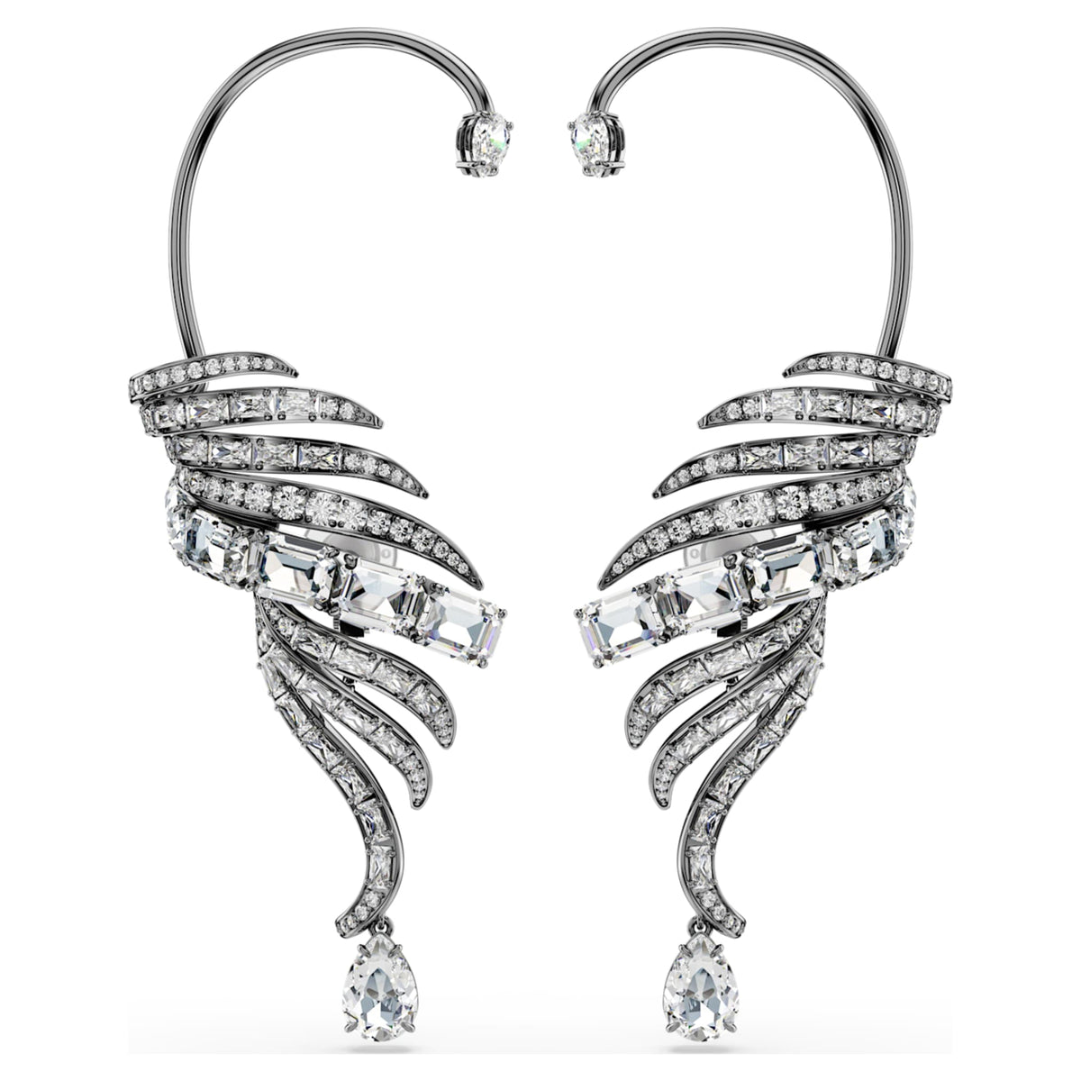 Swarovski The Vienna Collection ear cuffs Feather, Large, White, Ruthenium plated