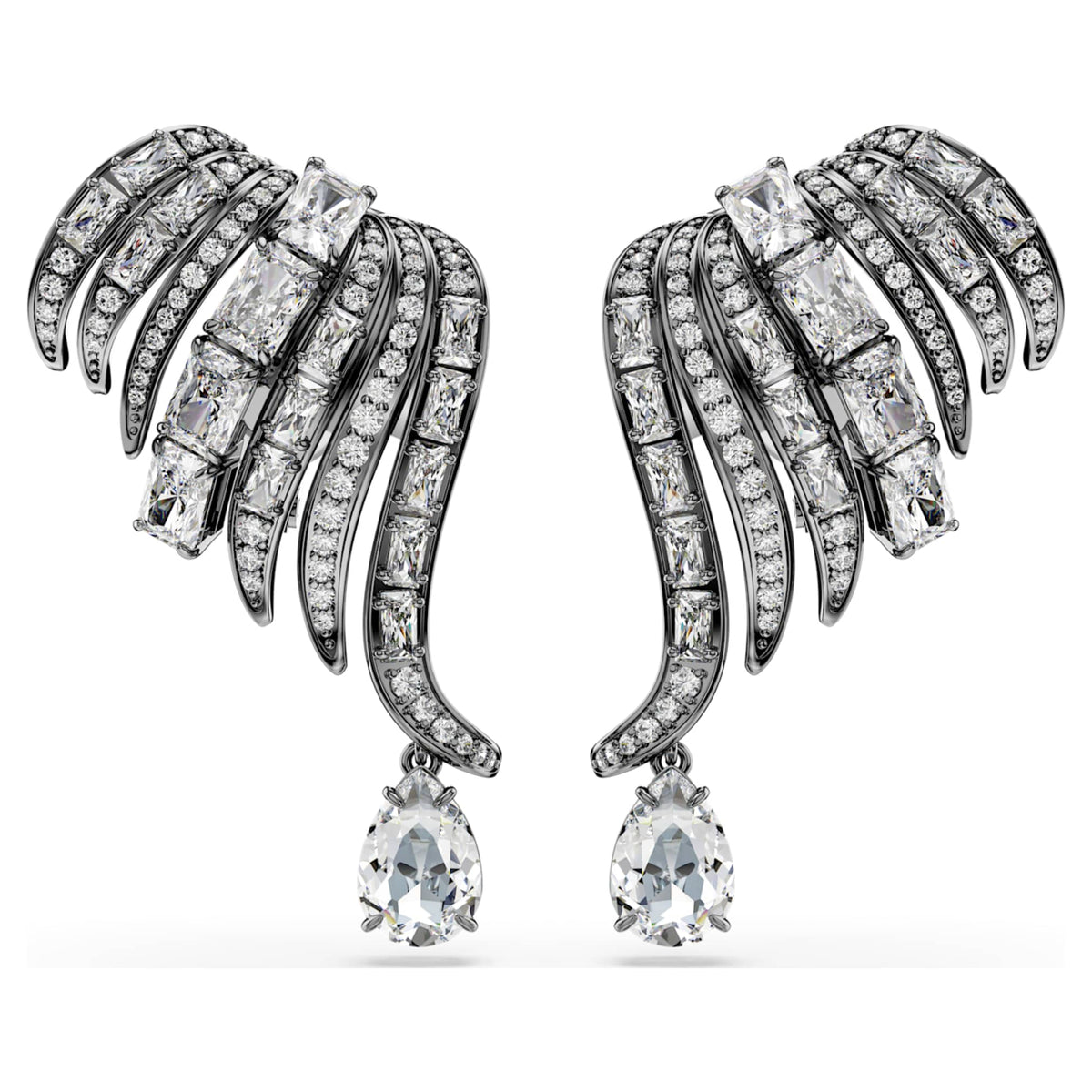 Swarovski The Vienna Collection ear cuffs Feather, White, Ruthenium plated