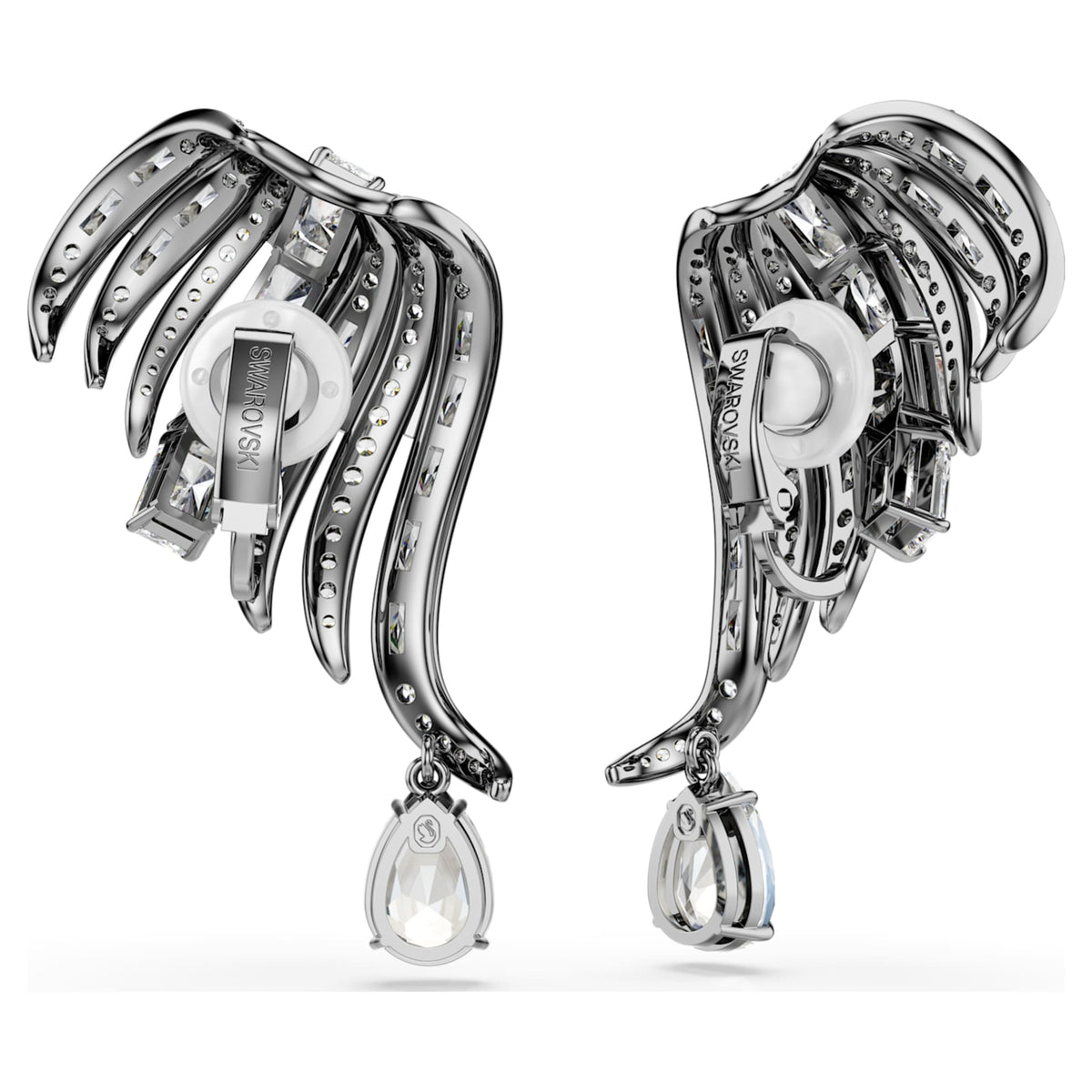 Swarovski The Vienna Collection ear cuffs Feather, White, Ruthenium plated