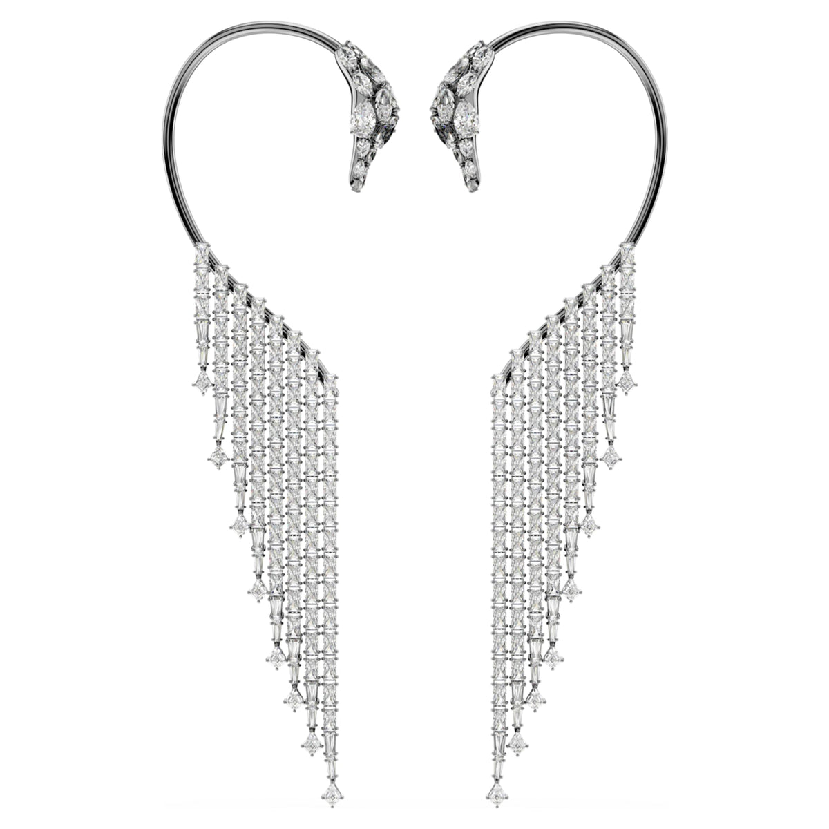 Swarovski The Vienna Collection ear cuffs Swan, White, Ruthenium plated