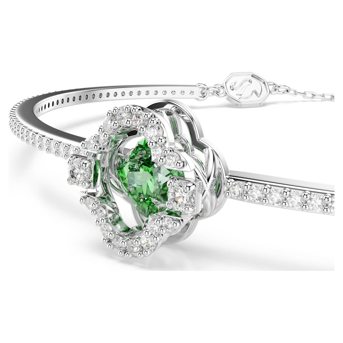 Swarovski Una Angelic bangle with green mixed-cut accents and rhodium plating