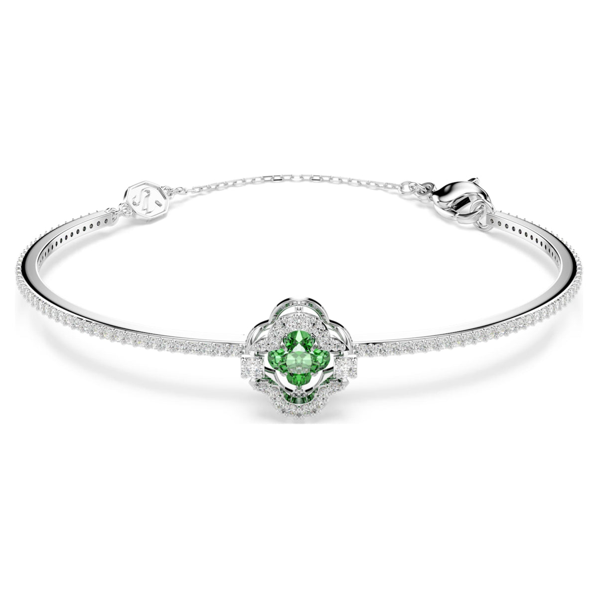 Swarovski Una Angelic bangle with green mixed-cut accents and rhodium plating