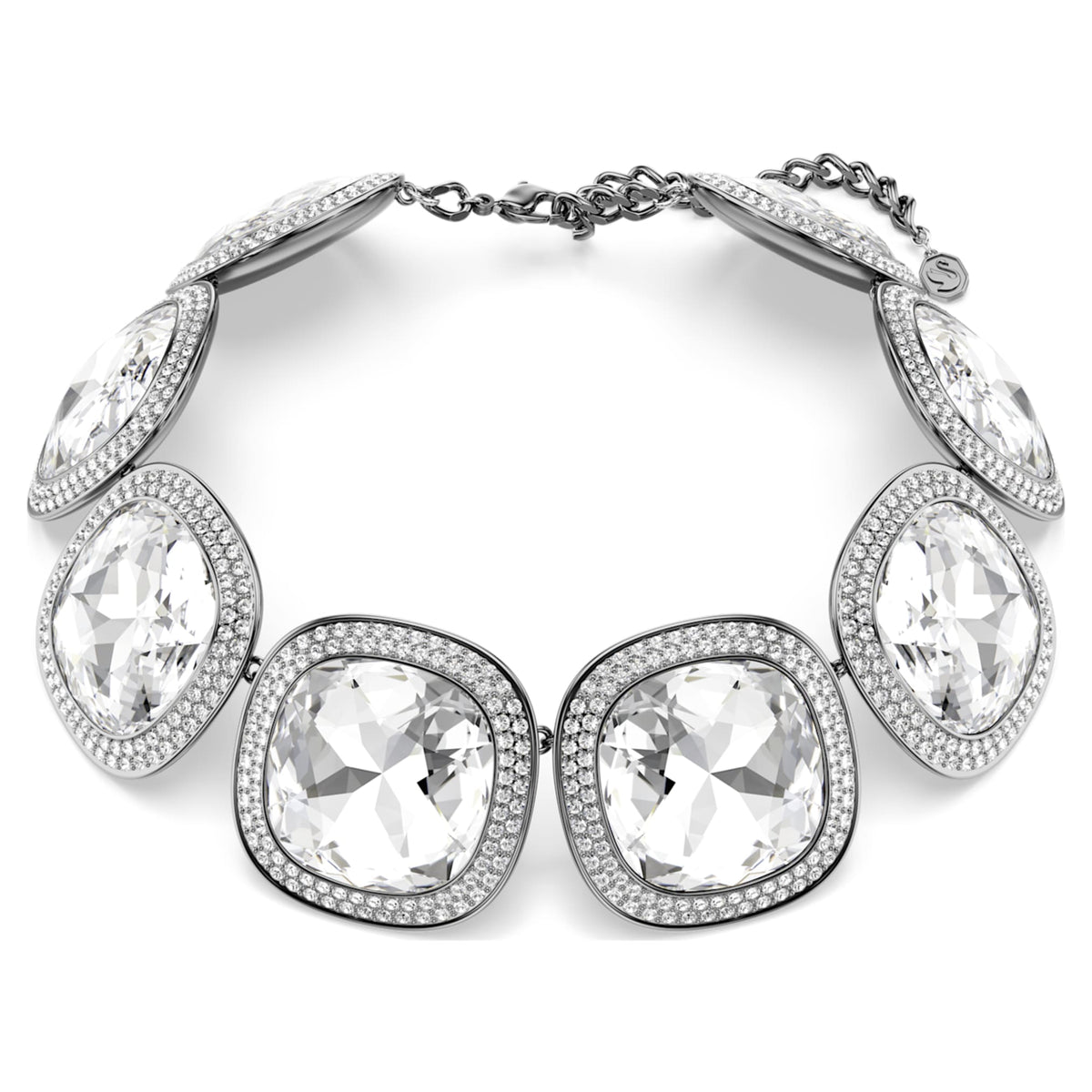 Swarovski Una Angelic choker with white cushion-cut accents and ruthenium plating