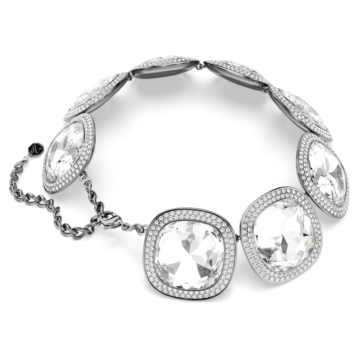Swarovski Una Angelic choker with white cushion-cut accents and ruthenium plating