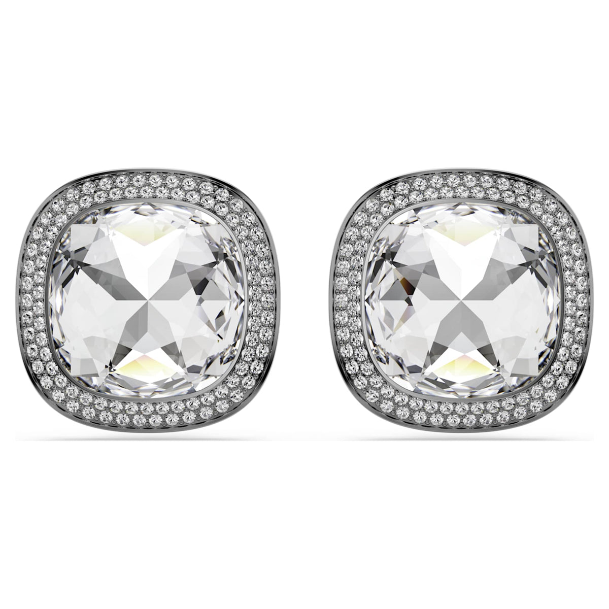 Swarovski Una Angelic clip earrings with white cushion-cut accents and ruthenium plating