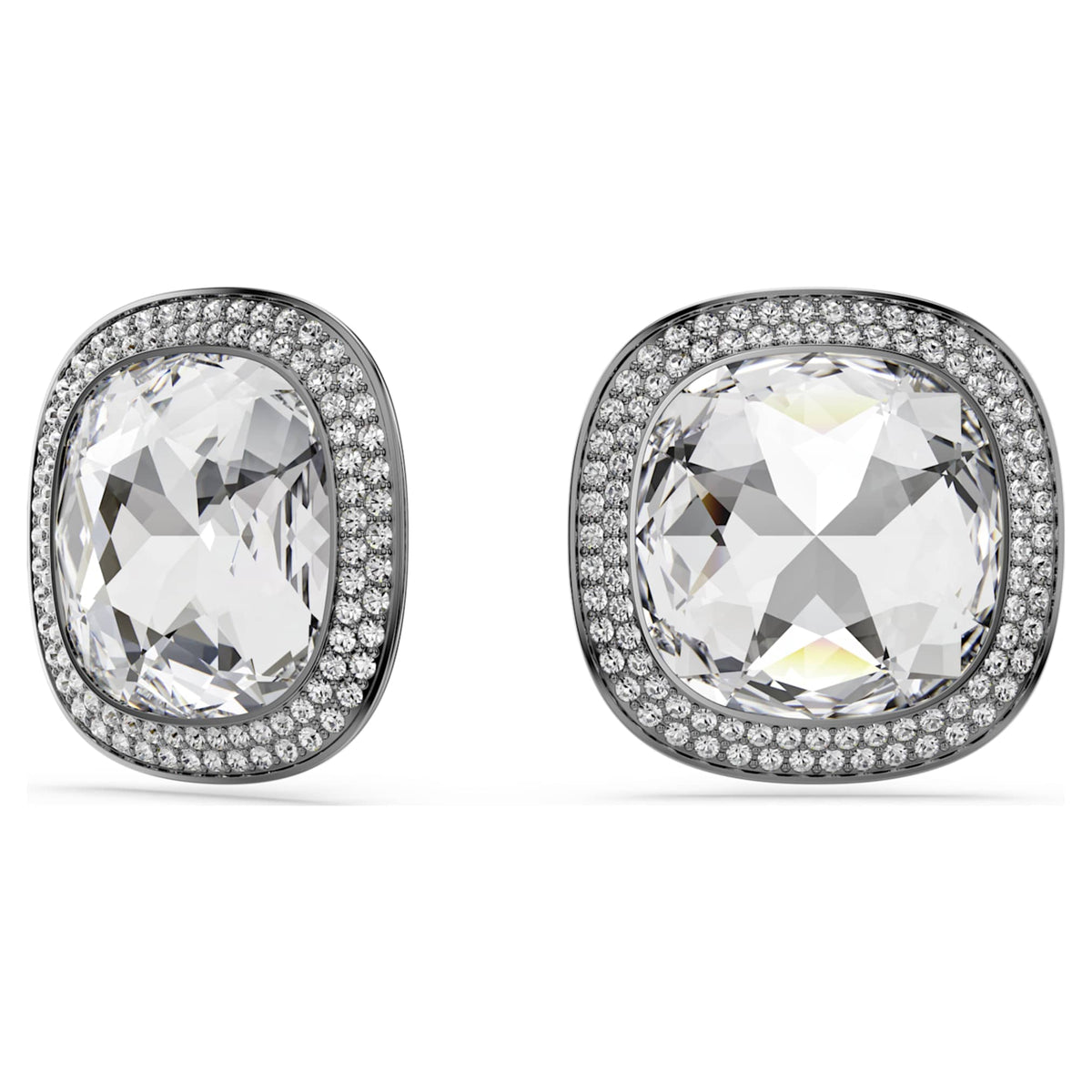 Swarovski Una Angelic clip earrings with white cushion-cut accents and ruthenium plating