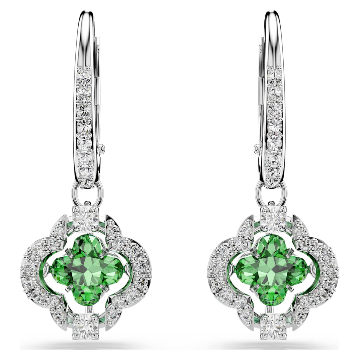 Swarovski Una Angelic drop earrings with green mixed-cut accents and rhodium plating