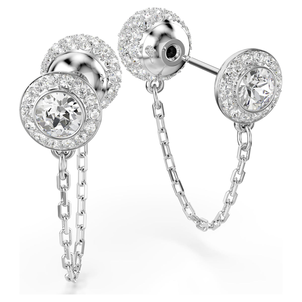 Swarovski Una Angelic drop earrings with white round-cut accents and rhodium plating